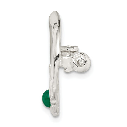 Sterling Silver Polished Green Cz Claddagh Pin