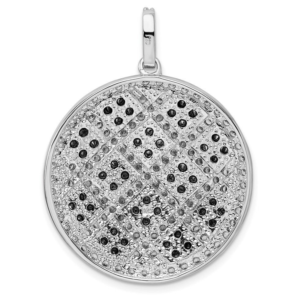 Sterling Silver Rhod-Pltd Polished Black/White Cz Checkered Circle Pendant