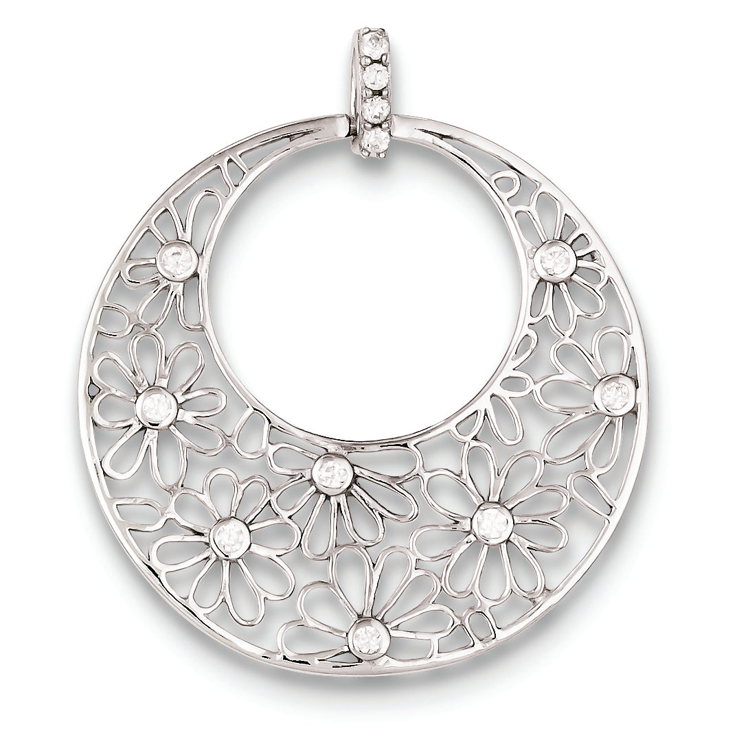 Sterling Silver Cut-Out Flowers And Cz Circle Pendant