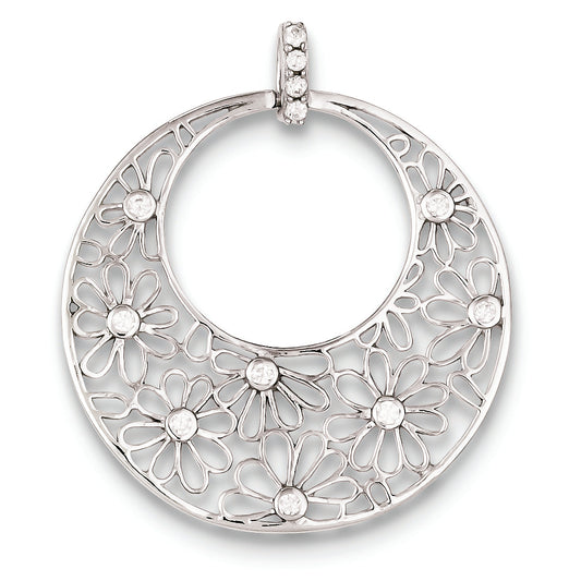 Sterling Silver Cut-Out Flowers And Cz Circle Pendant