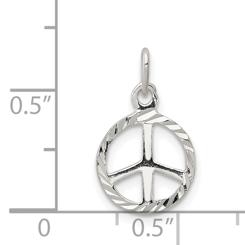 Sterling Silver Diamond-Cut Peace Sign Symbol Charm