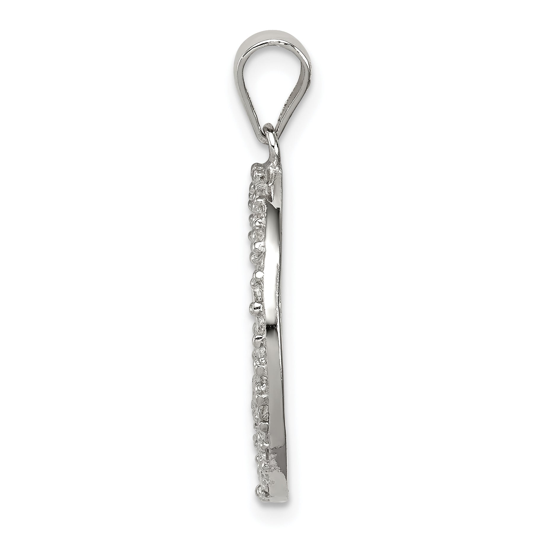 Sterling Silver Rhodium-Plated Cz Peace Symbol Pendant