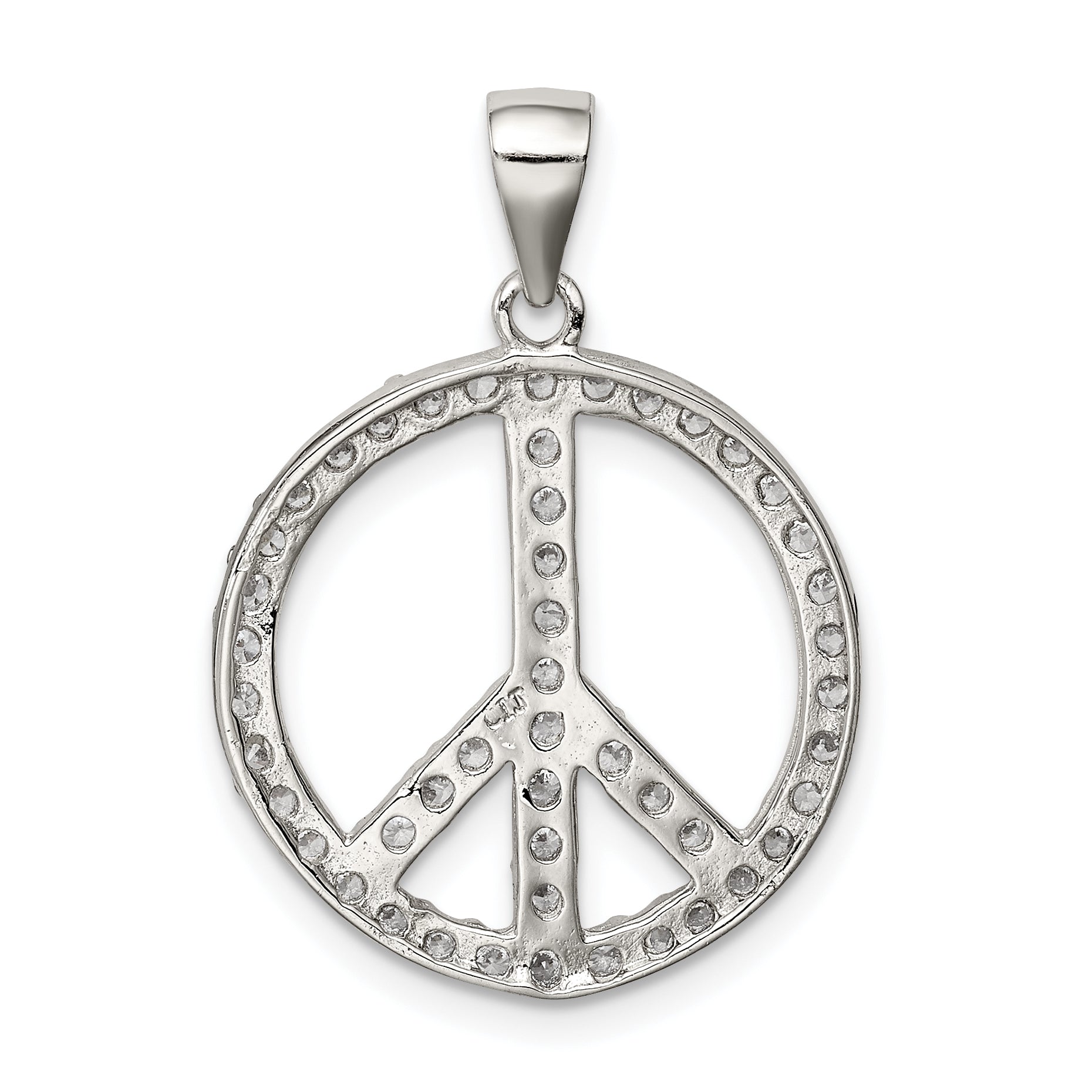 Sterling Silver Rhodium-Plated Cz Peace Symbol Pendant