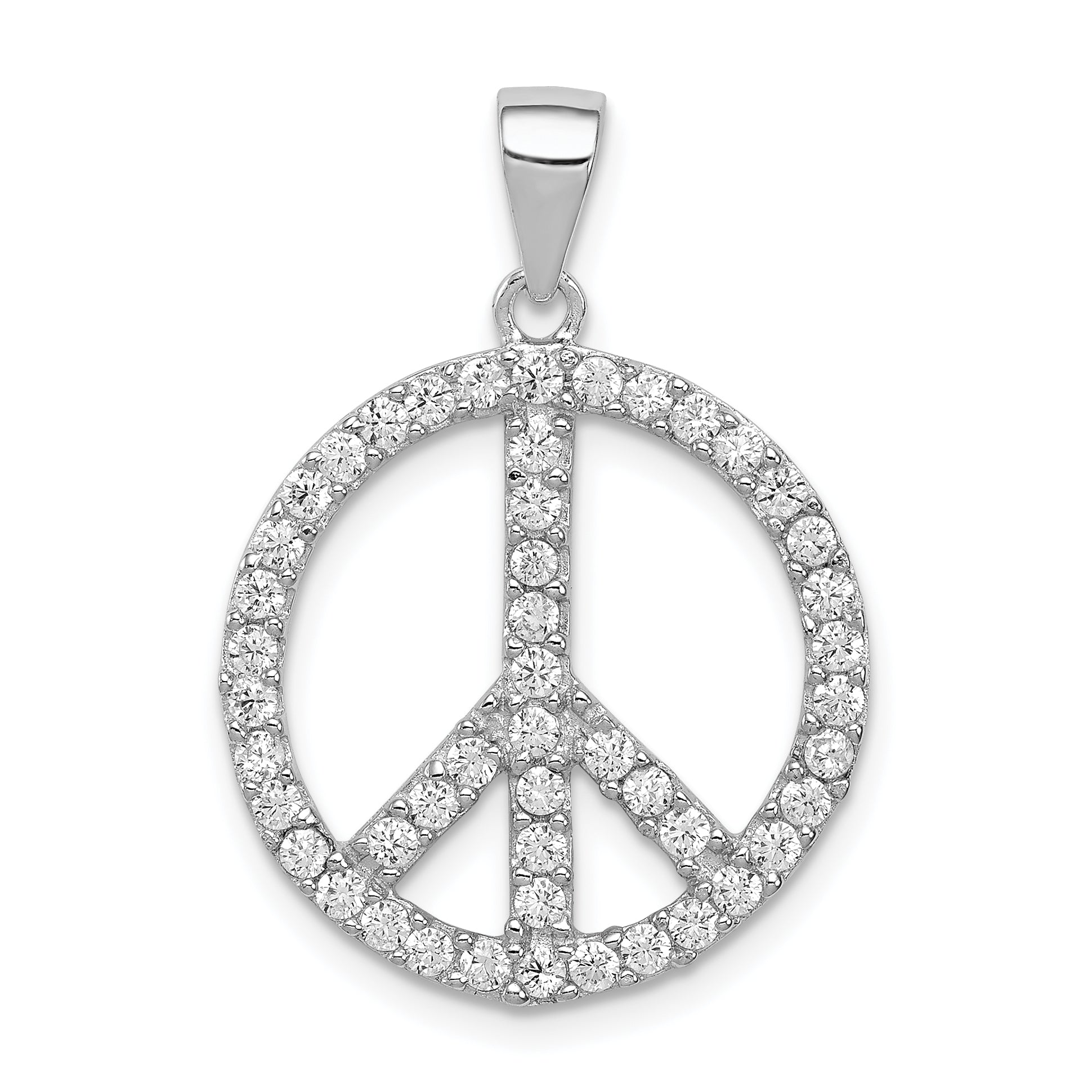 Sterling Silver Rhodium-Plated Cz Peace Symbol Pendant