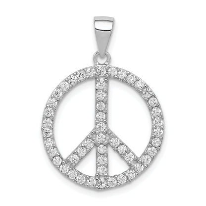 Sterling Silver Rhodium-Plated Cz Peace Symbol Pendant