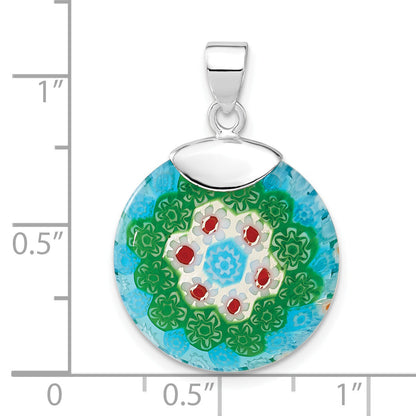 Sterling Silver Multicolored Glass Polished Circle Pendant