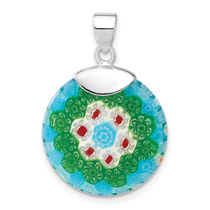 Sterling Silver Multicolored Glass Polished Circle Pendant