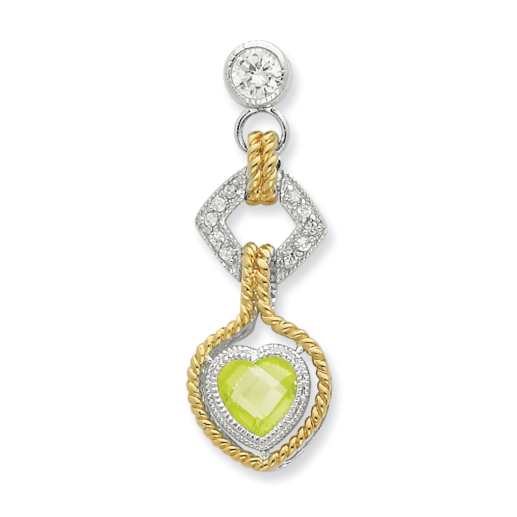 Sterling Silver Cz & Heart Green W/ Gold-Plating Pendant