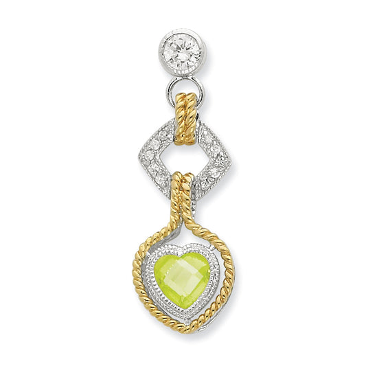 Sterling Silver Cz & Heart Green W/ Gold-Plating Pendant
