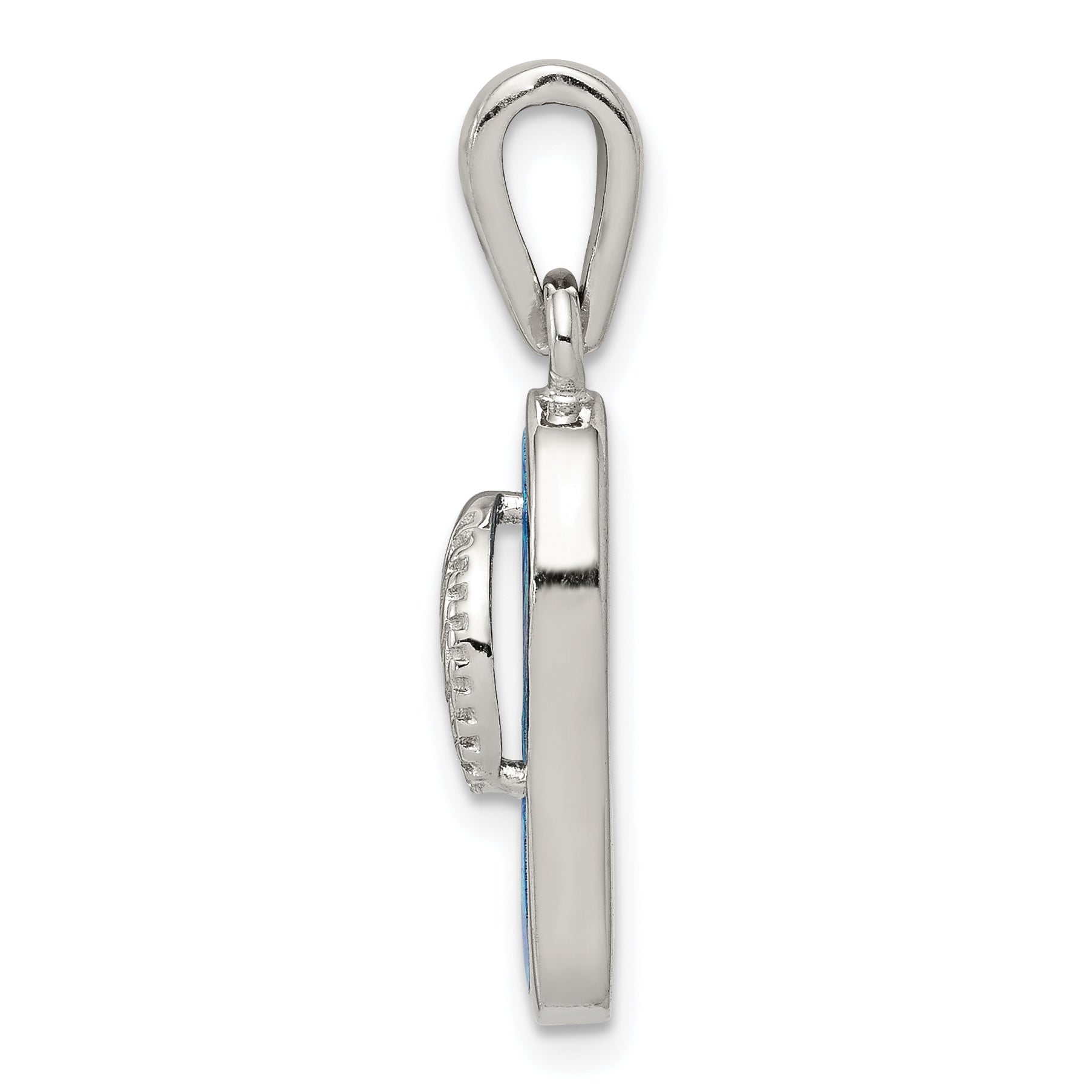 Sterling Silver Rhodium-Plated Polished Created Blue Inlay Opal Sandal Pendant