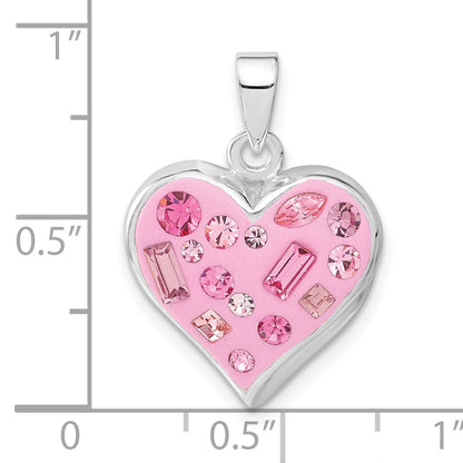 Sterling Silver Pink Stellux Crystal & Enameled Heart Pendant