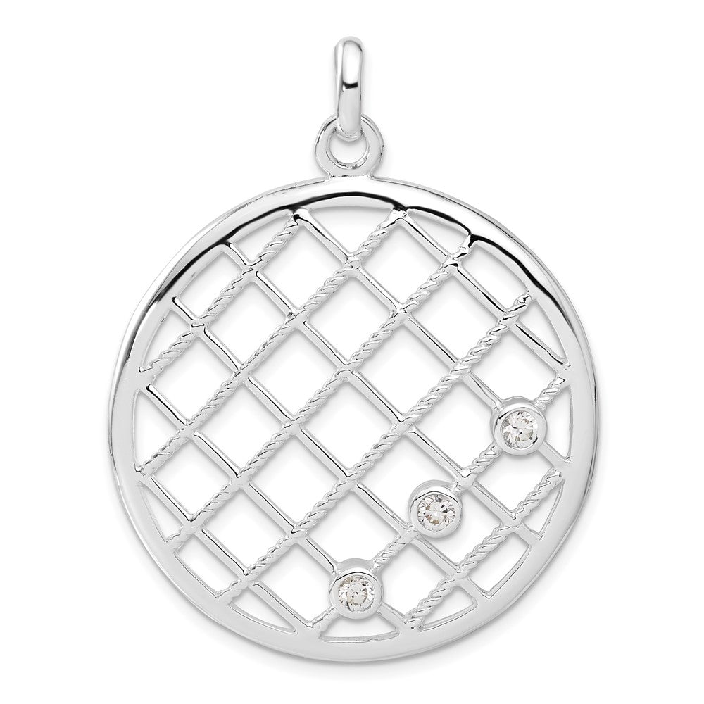 Sterling Silver White Cz Woven Circle Pendant