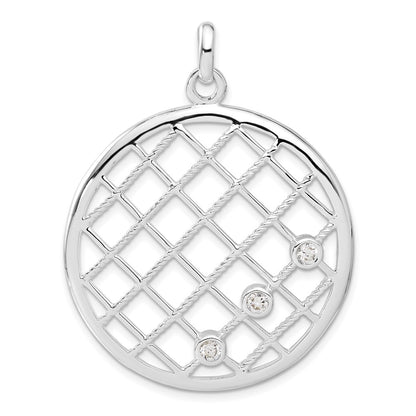 Sterling Silver White Cz Woven Circle Pendant