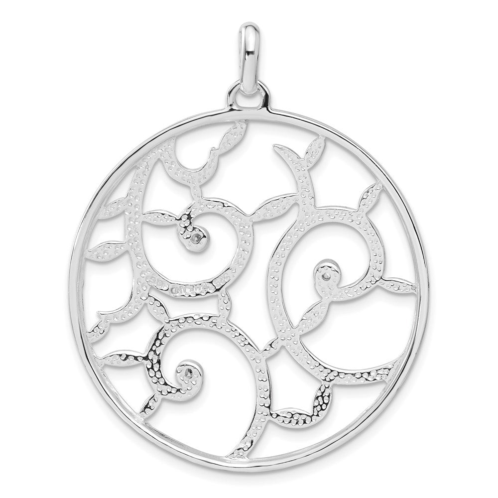 Sterling Silver White Cz Fancy Round Pendant