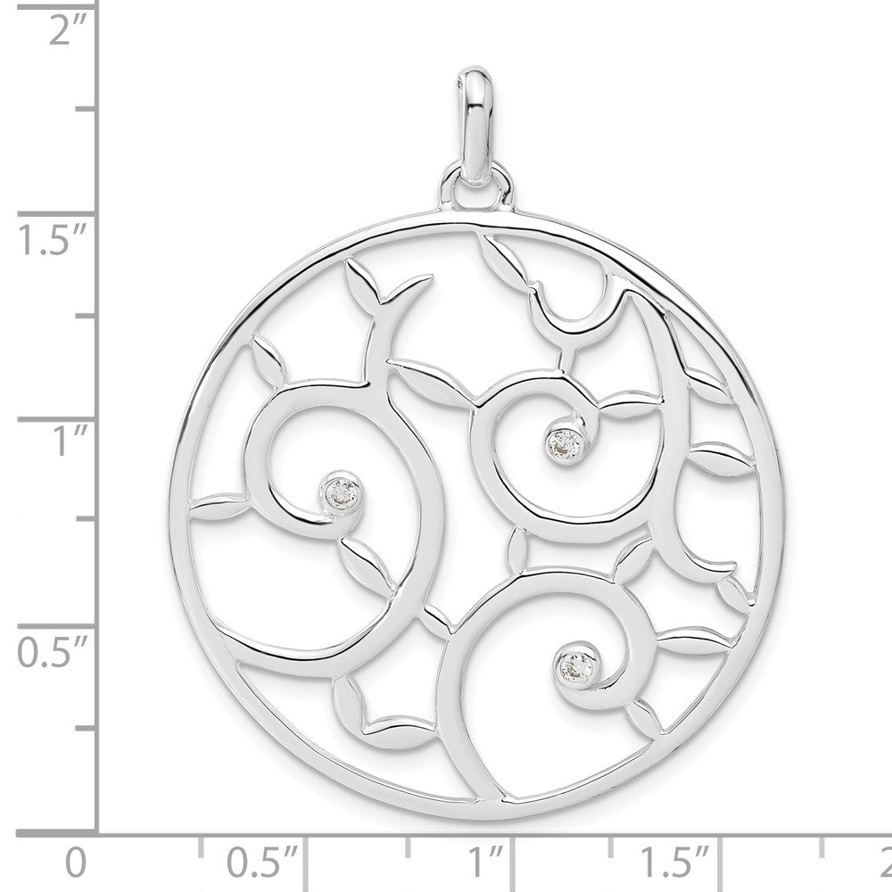 Sterling Silver White Cz Fancy Round Pendant