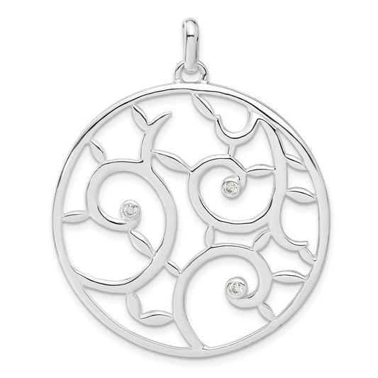 Sterling Silver White Cz Fancy Round Pendant