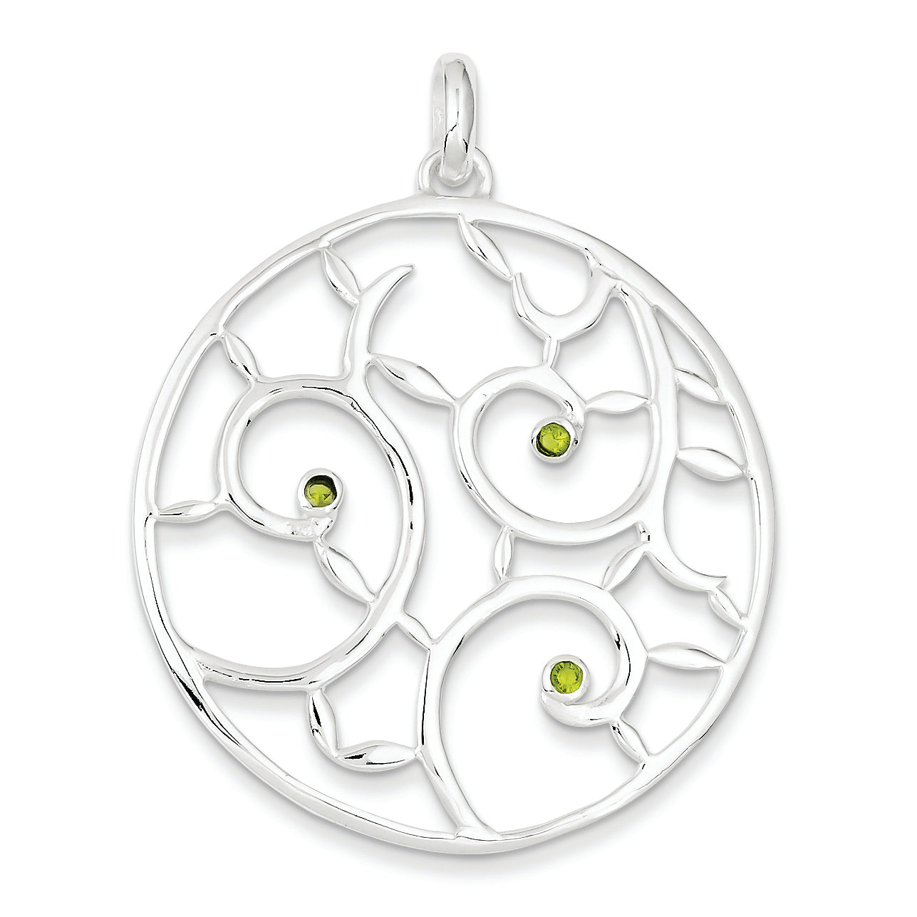 Sterling Silver Green Cz Fancy Round Pendant