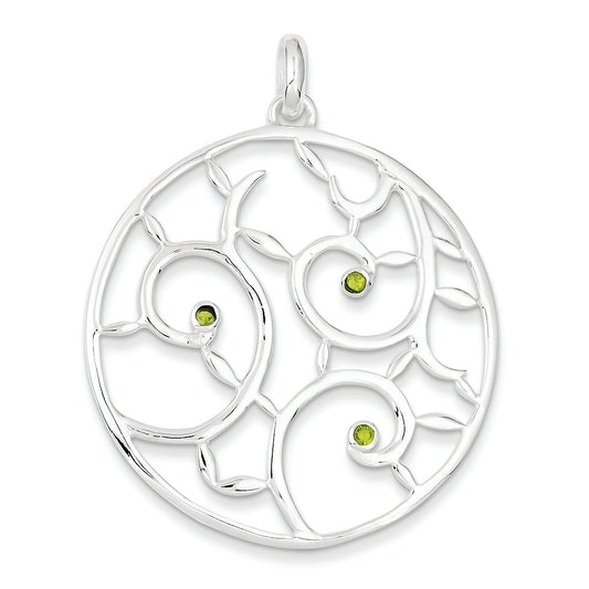 Sterling Silver Green Cz Fancy Round Pendant