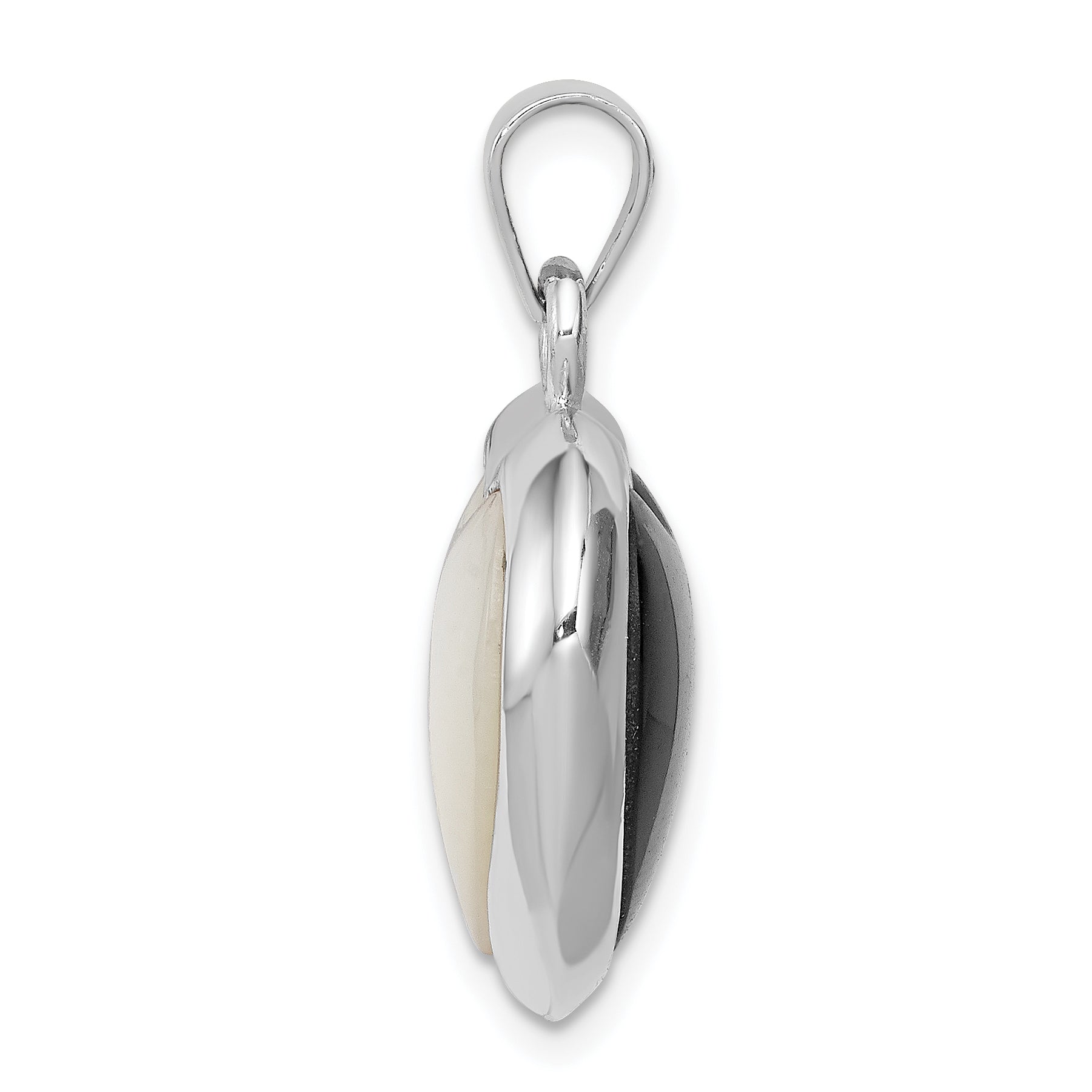 Sterling Silver Rhod-Pltd Onyx/Mother Of Pearl Reversible Heart Pendant