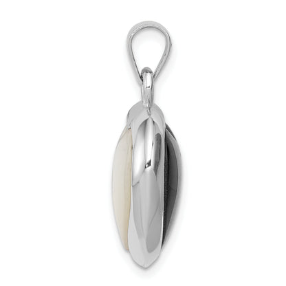 Sterling Silver Rhod-Pltd Onyx/Mother Of Pearl Reversible Heart Pendant