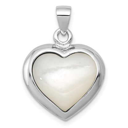 Sterling Silver Rhod-Pltd Onyx/Mother Of Pearl Reversible Heart Pendant