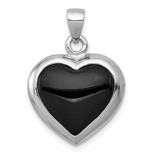 Sterling Silver Rhod-Pltd Onyx/Mother Of Pearl Reversible Heart Pendant