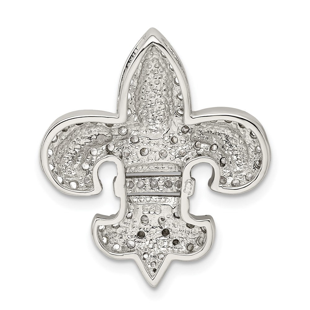 Sterling Silver Cz Fleur De Lis W/ Flash Gold-Plated Chain Slide Pendant