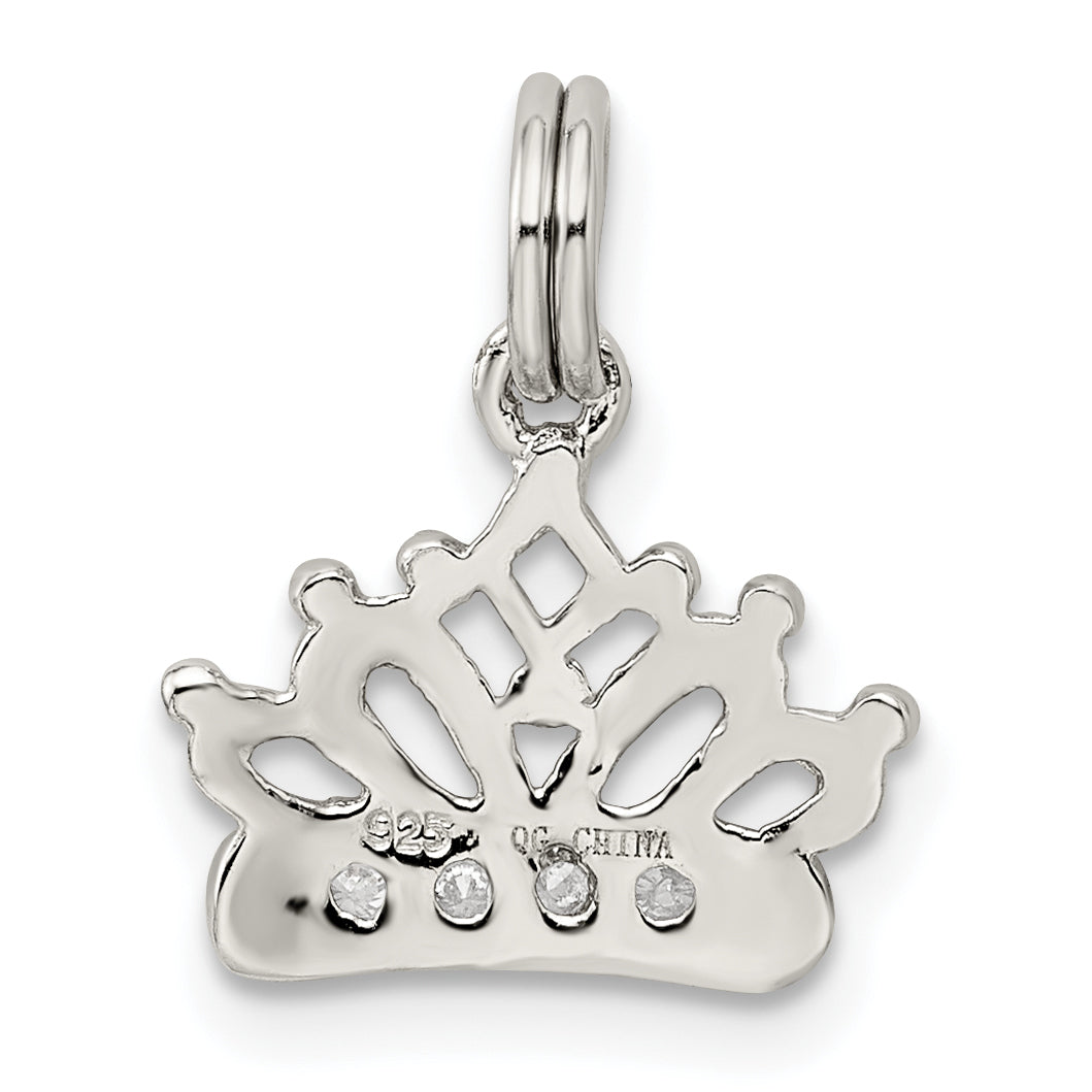 Sterling Silver Rhodium-Plated Cz Polished Crown Charm