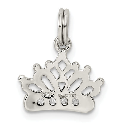 Sterling Silver Rhodium-Plated Cz Polished Crown Charm