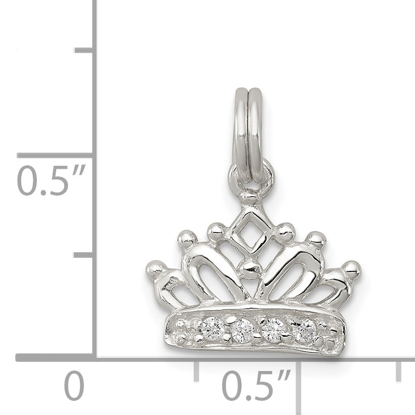 Sterling Silver Rhodium-Plated Cz Polished Crown Charm