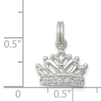 Sterling Silver Rhodium-Plated Cz Polished Crown Charm