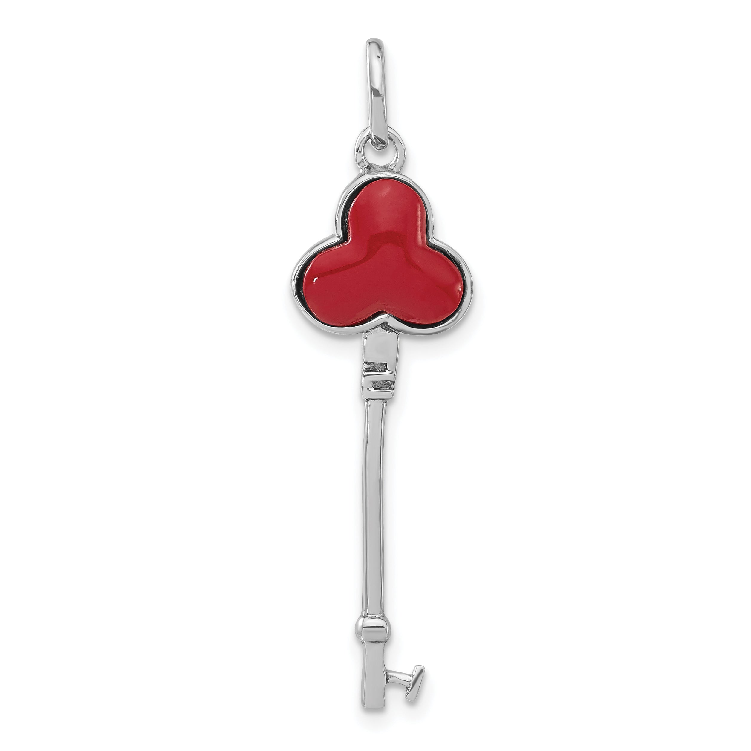 Sterling Silver Reconstructed Red Stone Clover Key Pendant