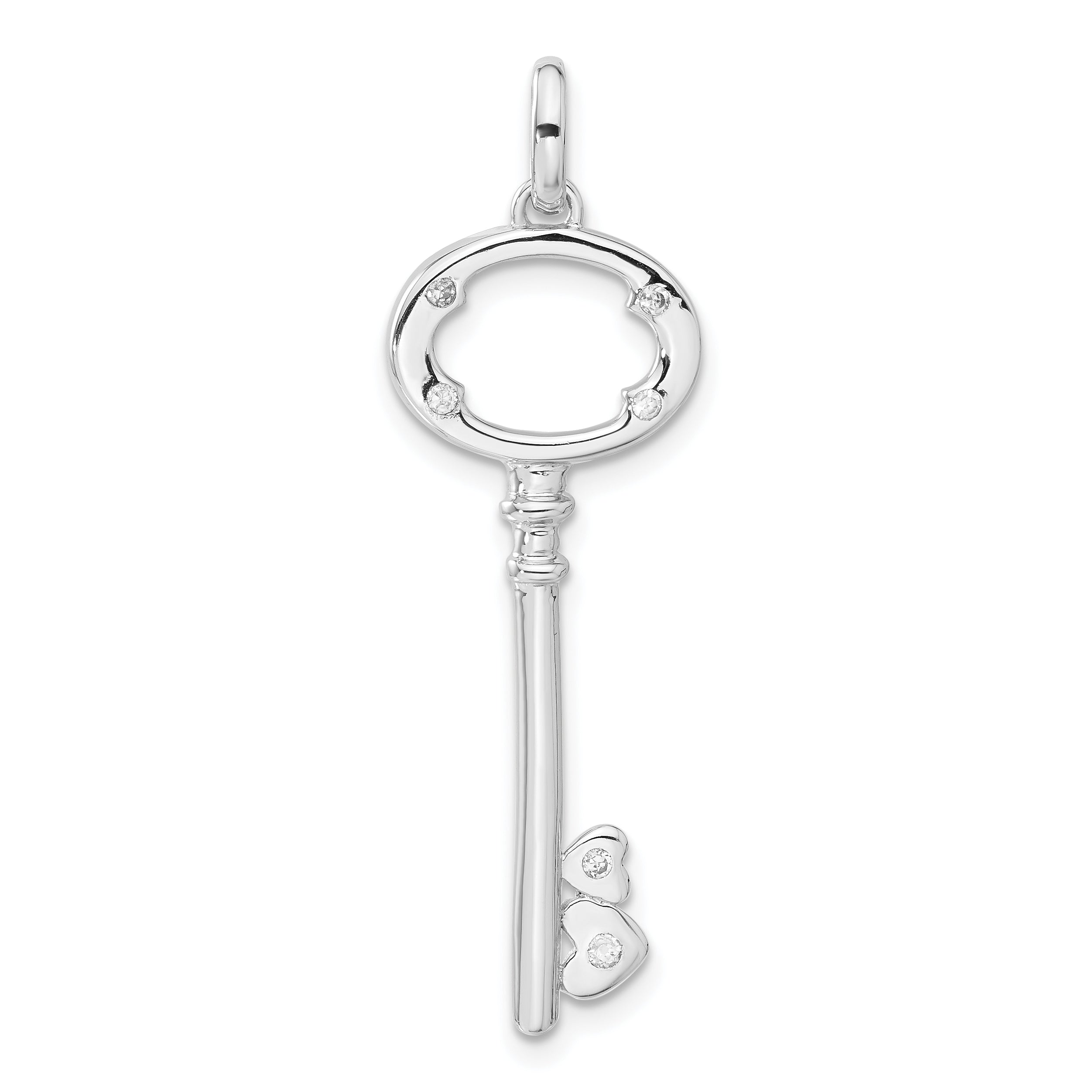 Sterling Silver Cz Key Pendant