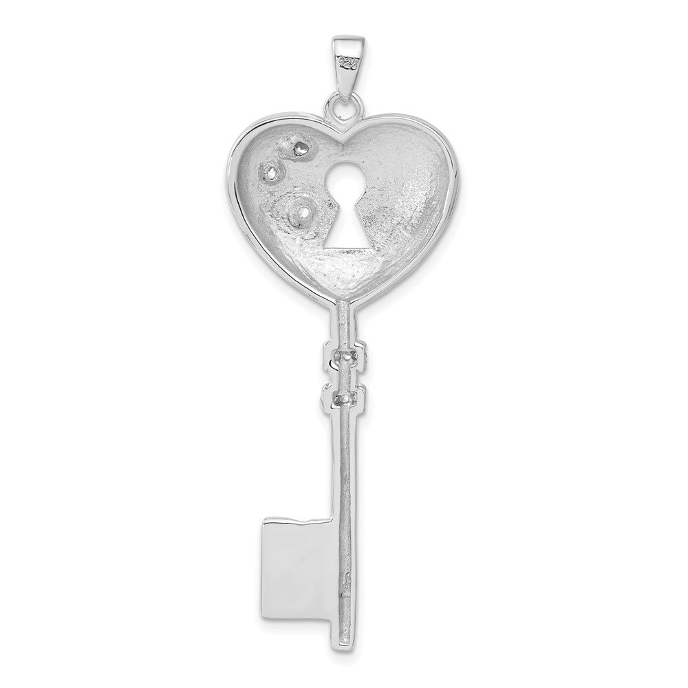 Sterling Silver Cz Heart Key Pendant
