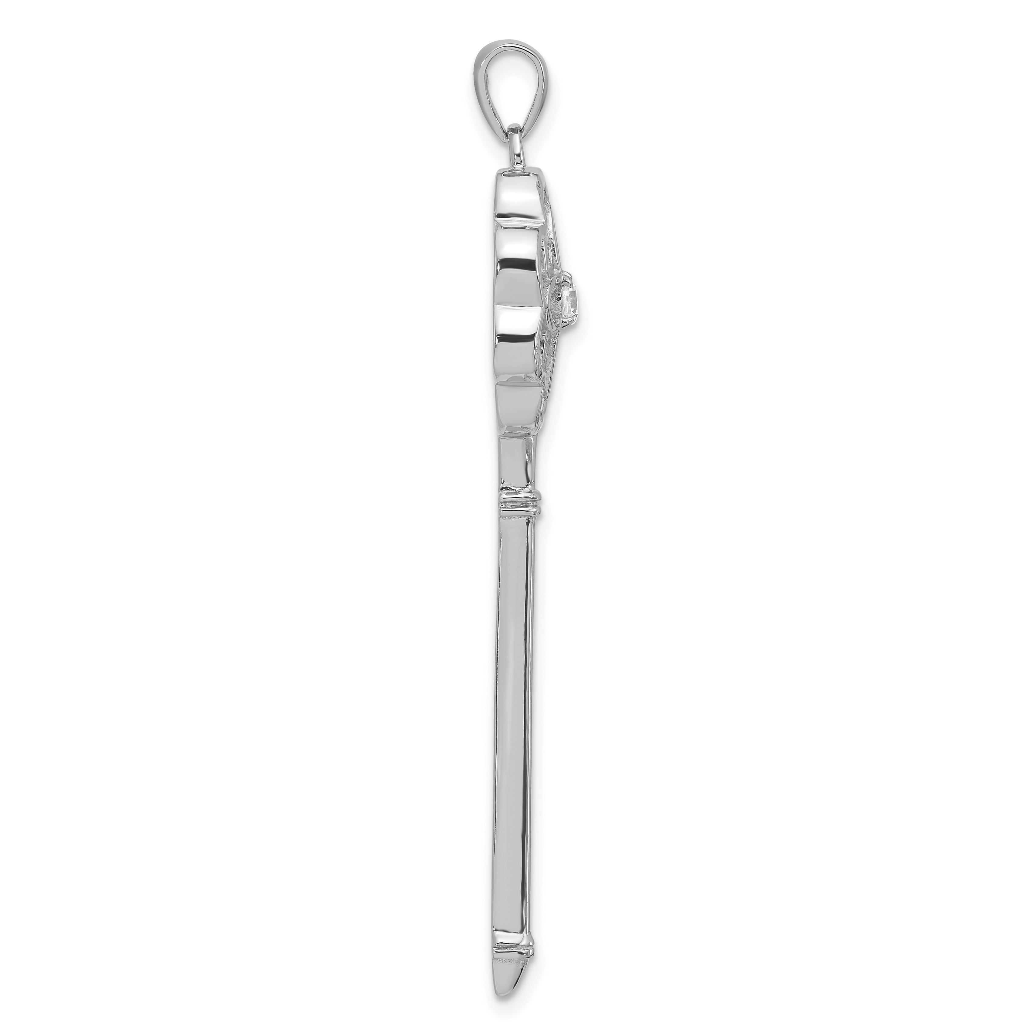 Sterling Silver Polished Cz Key Pendant