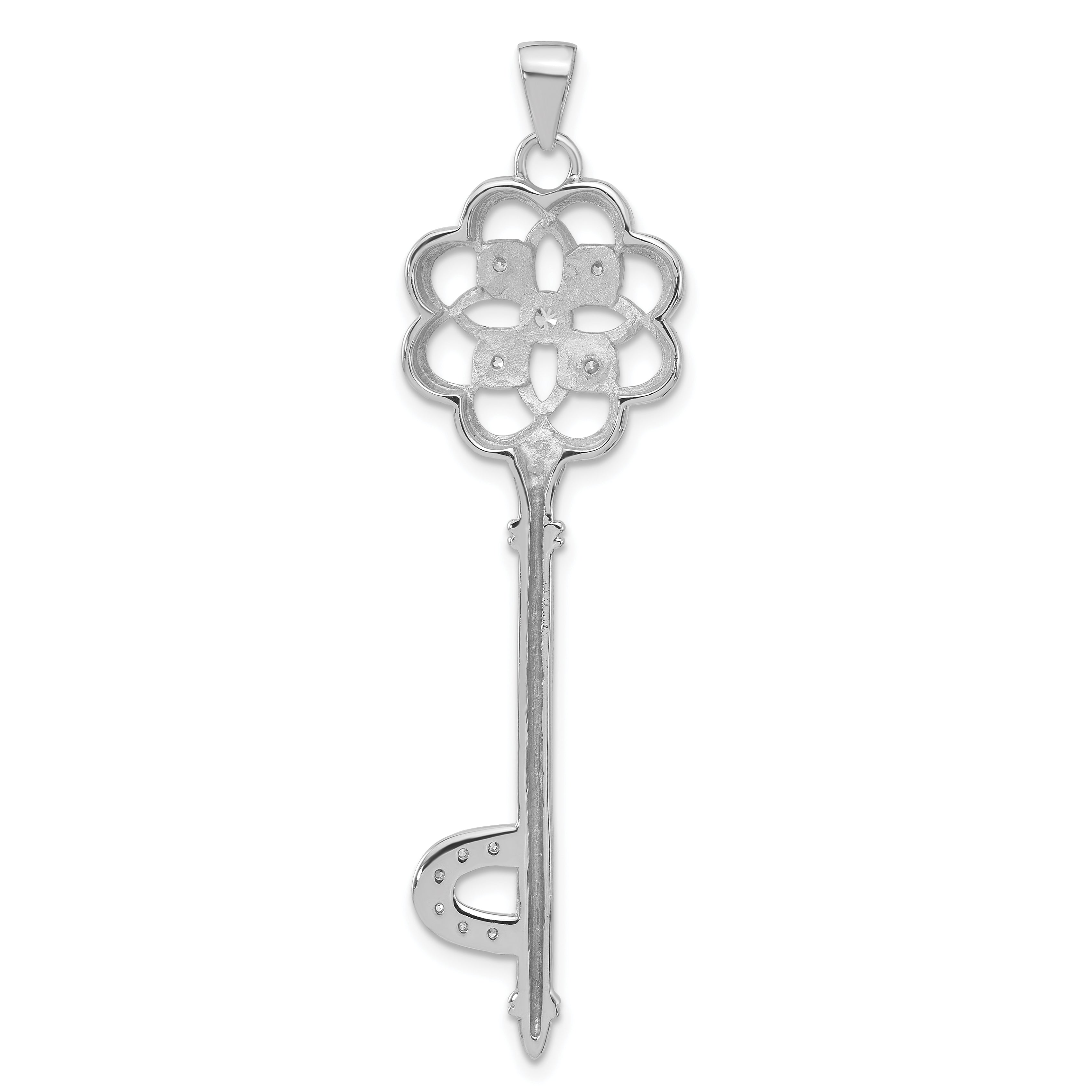 Sterling Silver Polished Cz Key Pendant
