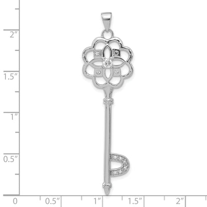 Sterling Silver Polished Cz Key Pendant