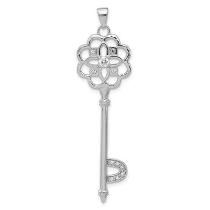 Sterling Silver Polished Cz Key Pendant