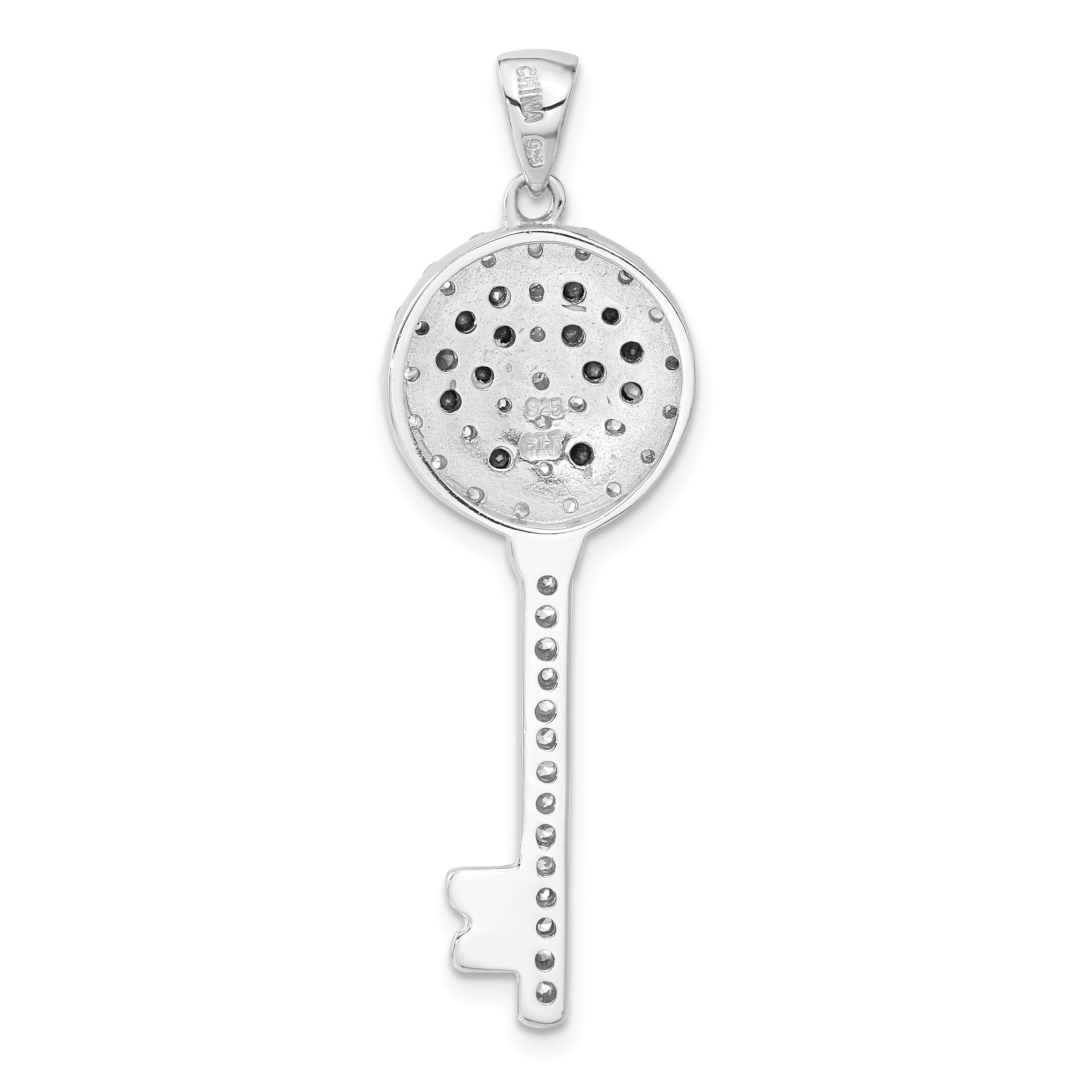 Sterling Silver Black And Clear Cz Peace Sign Key Pendant