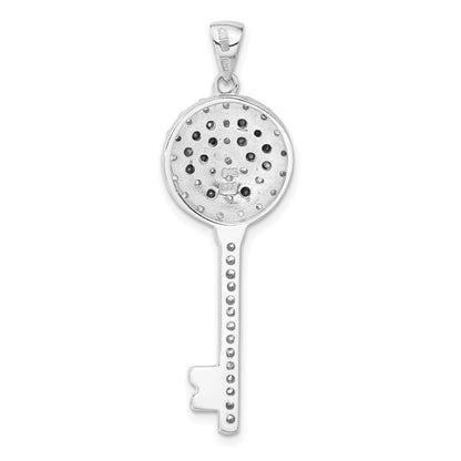 Sterling Silver Black And Clear Cz Peace Sign Key Pendant