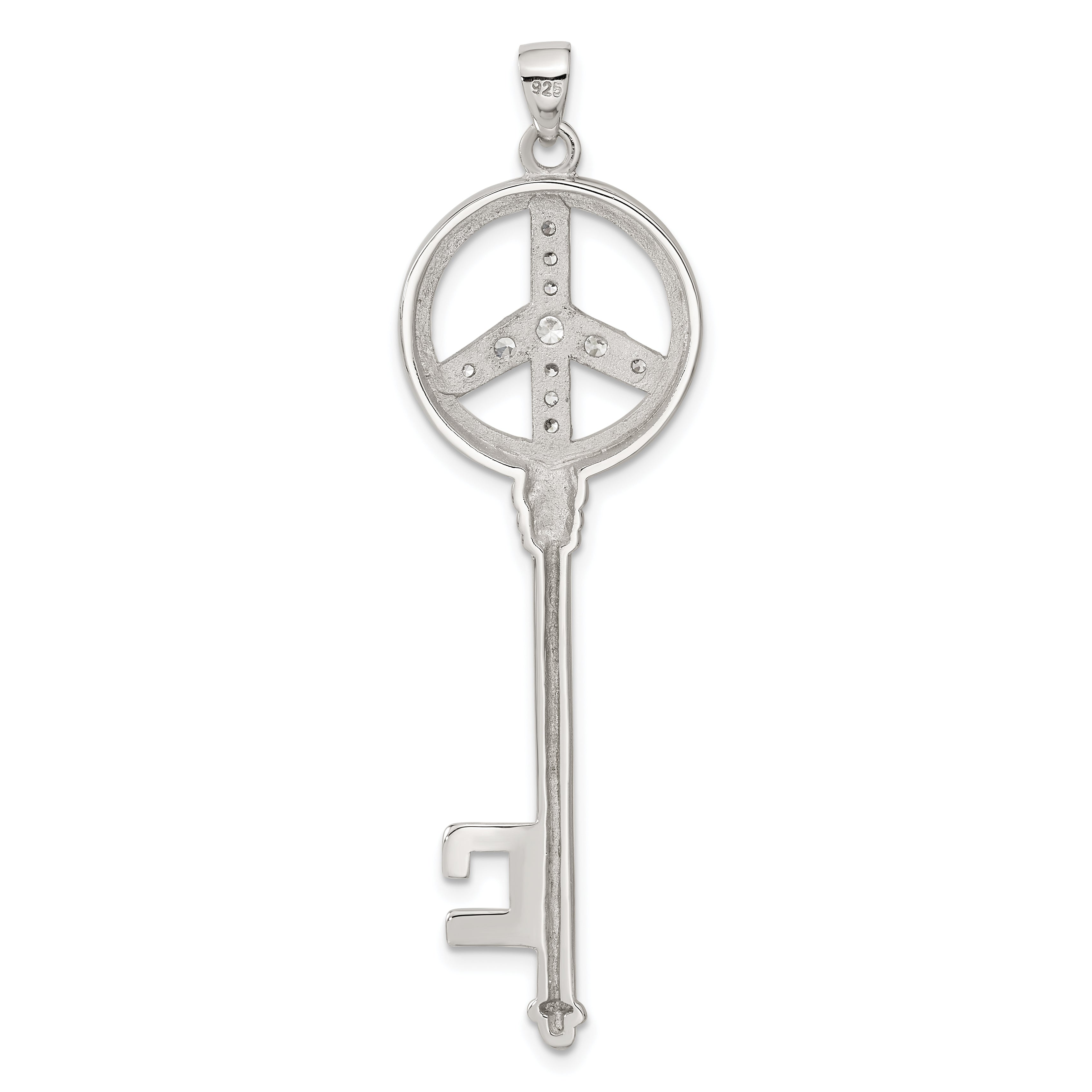 Sterling Silver Cz Large Peace Sign Key Pendant