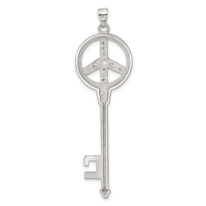 Sterling Silver Cz Large Peace Sign Key Pendant