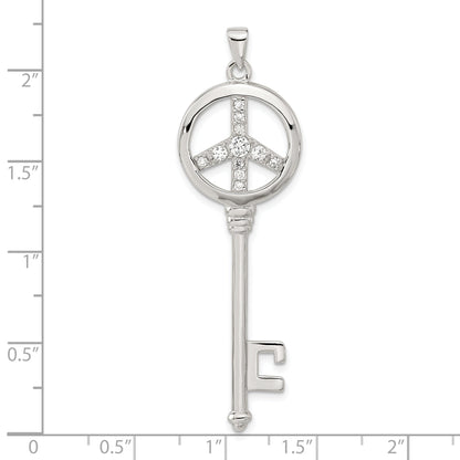 Sterling Silver Cz Large Peace Sign Key Pendant