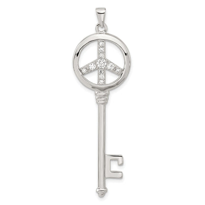 Sterling Silver Cz Large Peace Sign Key Pendant