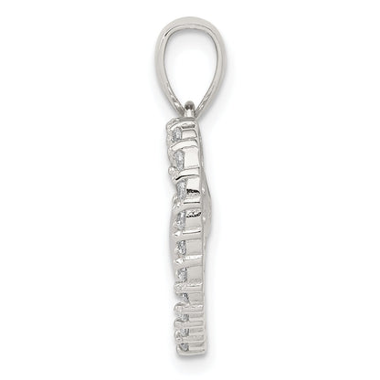 Sterling Silver Rhodium-Plated Cz Heart Pendant