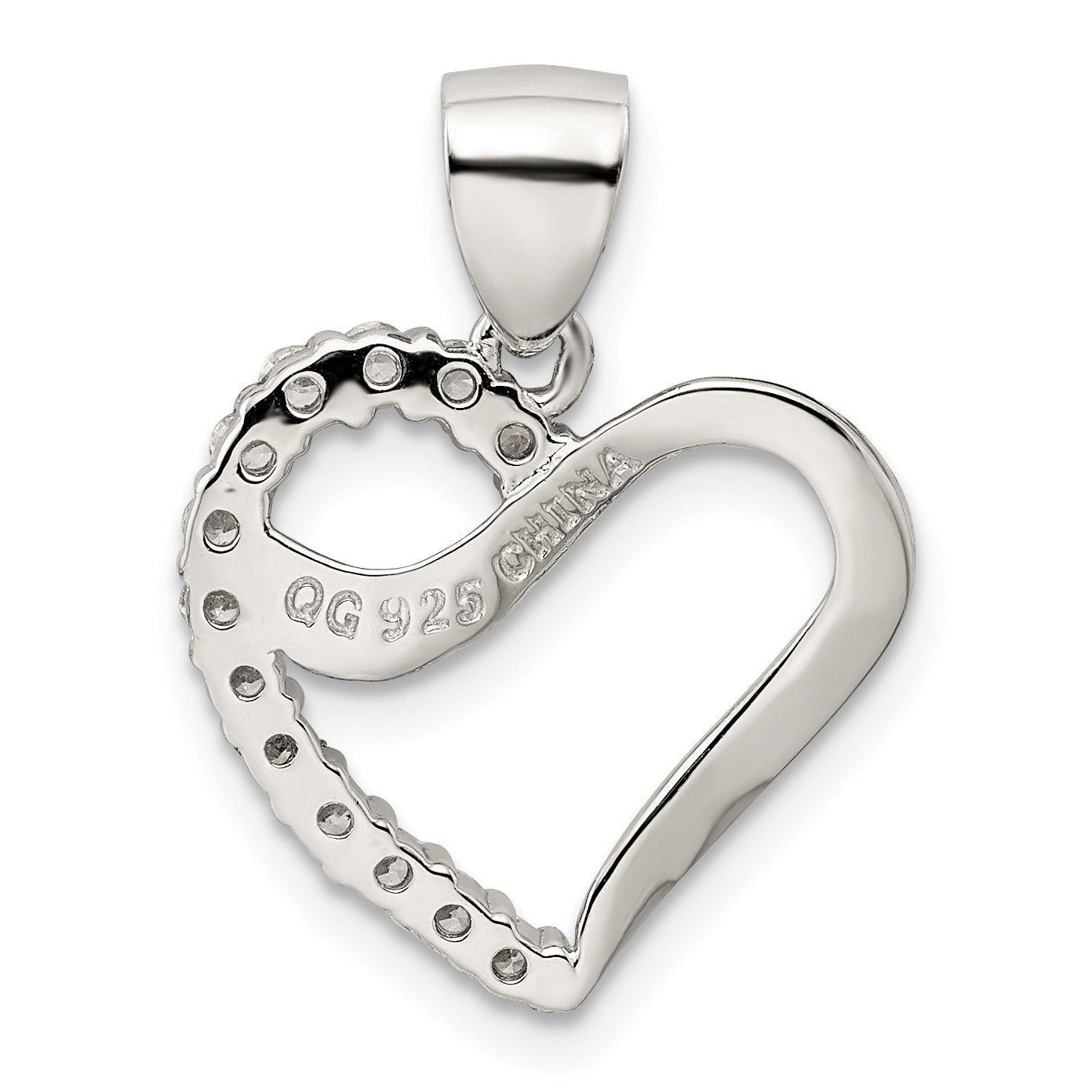 Sterling Silver Rhodium-Plated Cz Heart Pendant