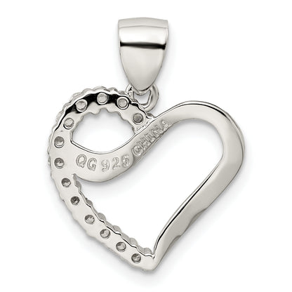 Sterling Silver Rhodium-Plated Cz Heart Pendant