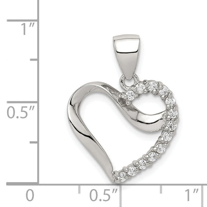 Sterling Silver Rhodium-Plated Cz Heart Pendant