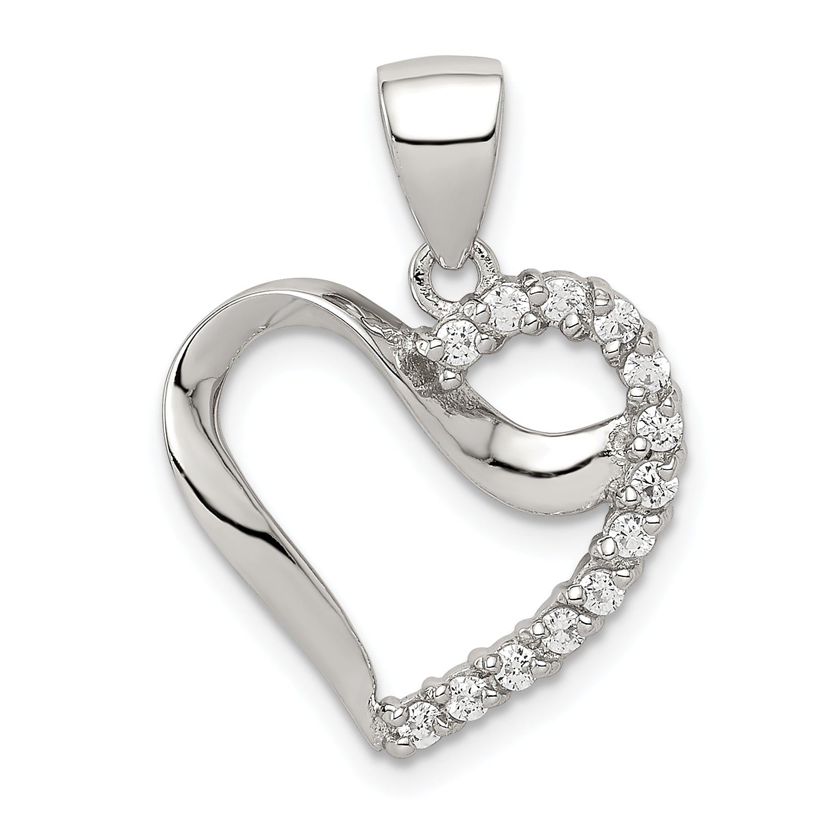 Sterling Silver Rhodium-Plated Cz Heart Pendant
