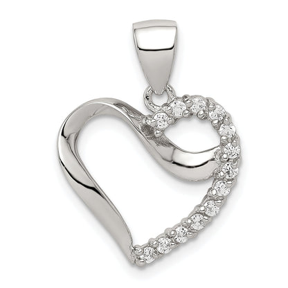 Sterling Silver Rhodium-Plated Cz Heart Pendant